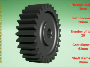 Engranaje cil&iacute;ndrico - emparejado - z29 m2 D62 d10 Modelo de impresión 3D