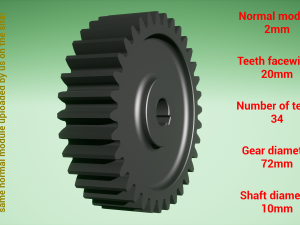 Cylindrical gear - paired - z34 m2 D72 d10 Modèles 3D en vedette