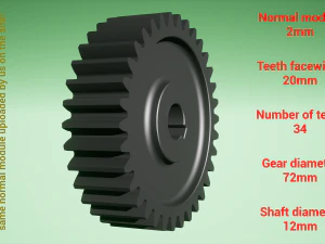Cylindrical gear - paired - z34 m2 D72 d12 3D Print Model