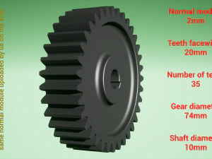 Цилиндрическая передача - спаренная - z35 м2 D74 d10 3D Принт Модель
