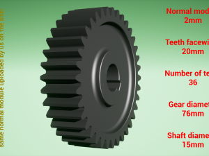 Cylindrical gear - paired - z36 m2 D76 d15 3D-Druckmodell