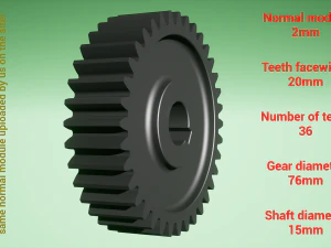Cylindrical gear - paired - z36 m2 D76 d15 3D Print Model