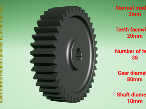 Cylindrical gear - paired - z38 m2 D80 d10 Modèles 3D en vedette