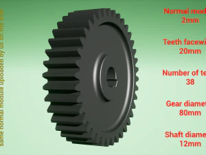 Cylindrical gear - paired - z38 m2 D80 d12 3D Print Model