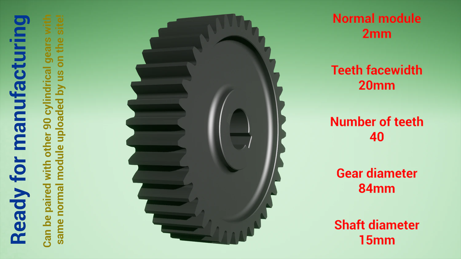 Cylindrical gear - paired - z40 m2 D84 d15 3D Print Model .c4d .max .obj .3ds .fbx .stl .blend 