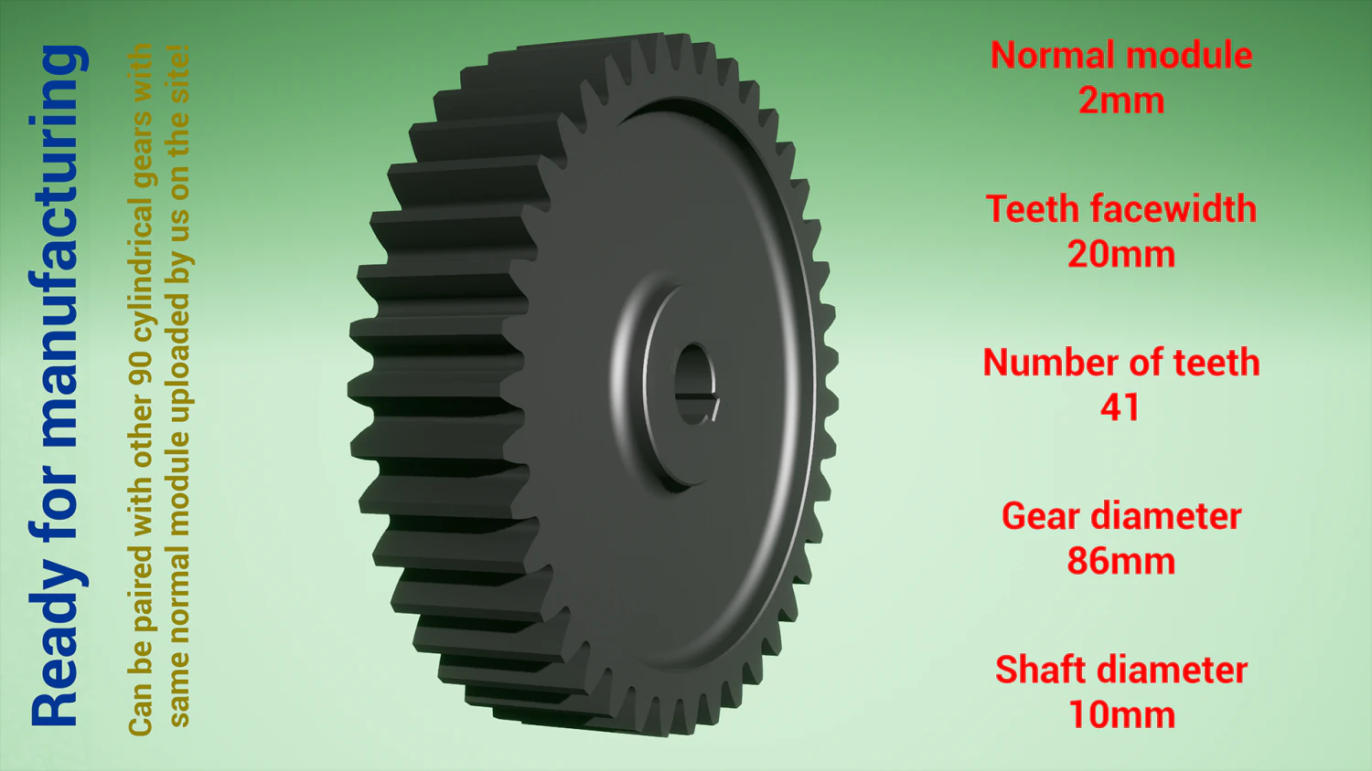 Cylindrical gear - paired - z41 m2 D86 d10 3D Print Model .c4d .max .obj .3ds .fbx .stl .blend 