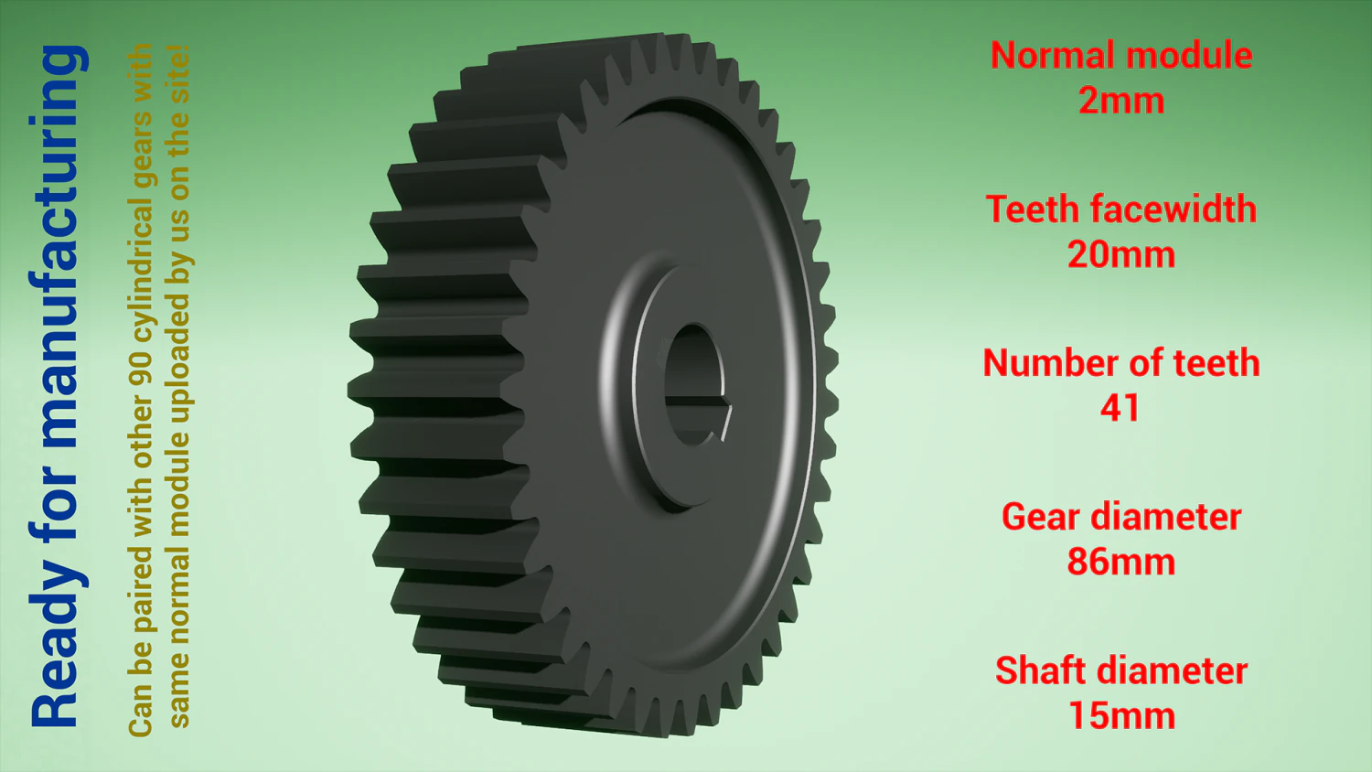 Cylindrical gear - paired - z41 m2 D86 d15 3D Print Model .c4d .max .obj .3ds .fbx .stl .blend