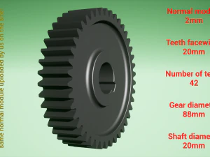Cylindrical gear - paired - z42 m2 D88 d20 3D Print Model