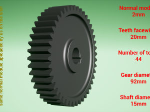 Cylindrical gear - paired - z44 m2 D92 d15 Modèles 3D en vedette