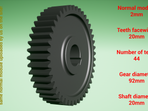 Cylindrical gear - paired - z44 m2 D92 d20 3Dプリントモデル