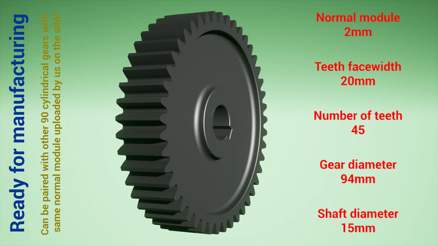 Cylindrical gear - paired - z45 m2 D94 d15 3D Print Model .c4d .max .obj .3ds .fbx .stl .blend 