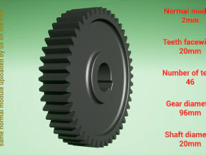 Cylindrical gear - paired - z46 m2 D96 d20 3D Print Model