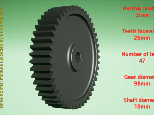 Cylindrical gear - paired - z47 m2 D98 d10 3D Print Model
