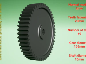 Cylindrical gear - paired - z49 m2 D102 d10 3D Print Model