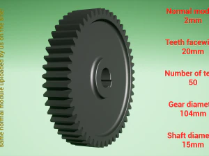 Cylindrical gear - paired - z50 m2 D104 d15 3D Print Model