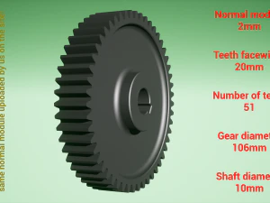 Cylindrical gear - paired - z51 m2 D106 d15 3D Print Model