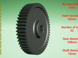Cylindrical gear - paired - z52 m2 D108 d15 3D Print Model