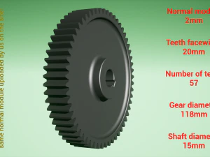 Cylindrical gear - paired - z57 m2 D118 d15 3D Print Model