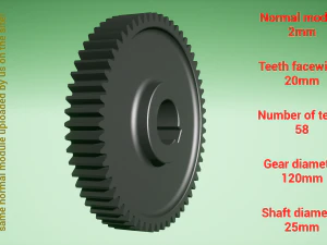 Cylindrical gear - paired - z58 m2 D120 d25 3D Print Model