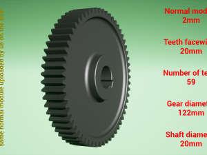 Cylindrical gear - paired - z59 m2 D122 d20 3D-printmodel