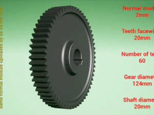 Cylindrical gear - paired - z60 m2 D124 d20 3D Print Model