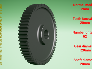 Cylindrical gear - paired - z62 m2 D128 d20 3Dプリントモデル