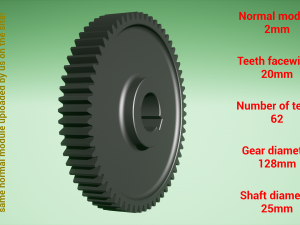 Cylindrical gear - paired - z62 m2 D128 d25 Modèles 3D en vedette