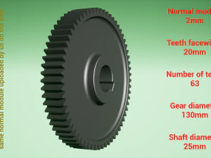 Cylindrical gear - paired - z63 m2 D130 d25 3D Print Model