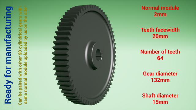 Cylindrical gear - paired - z64 m2 D132 d15 Model do druku 3D .c4d .max .obj .3ds .fbx .stl .blend