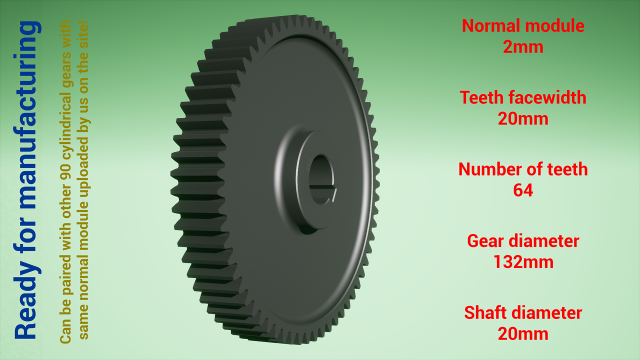 Cylindrical gear - paired - z64 m2 D132 d20 3D Принт Модель .c4d .max .obj .3ds .fbx .stl .blend 