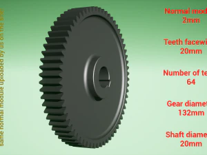Cylindrical gear - paired - z64 m2 D132 d20 3D Print Model