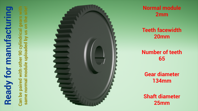 Cylindrical gear - paired - z65 m2 D134 d25 3D 打印模型 .c4d .max .obj .3ds .fbx .stl .blend 