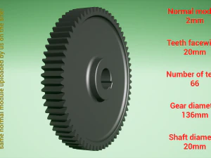 원통형 기어 - 쌍 - z66 m2 D136 d20 3D 프린트 모델