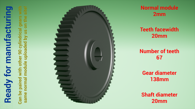 Cylindrical gear - paired - z67 m2 D138 d20 Modèles 3D en vedette .c4d .max .obj .3ds .fbx .stl .blend 