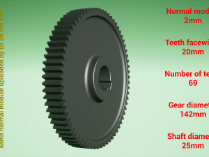 Cylindrical gear - paired - z69 m2 D142 d25 Modelo de Impressão 3D