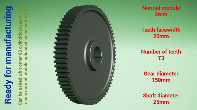 Cylindrical gear - paired - z73 m2 D150 d25 3D प्रिंट मॉडल .c4d .max .obj .3ds .fbx .stl .blend 