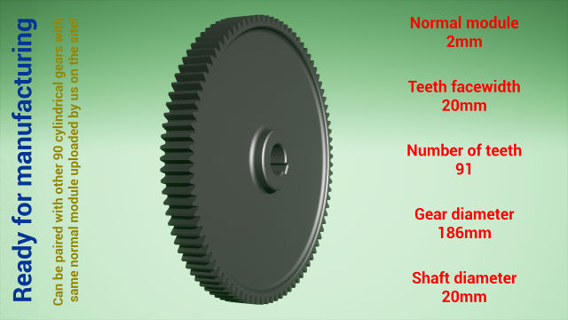Cylindrical gear - paired - z91 m2 D186 d20 Modelo de Impressão 3D .c4d .max .obj .3ds .fbx .stl .blend 