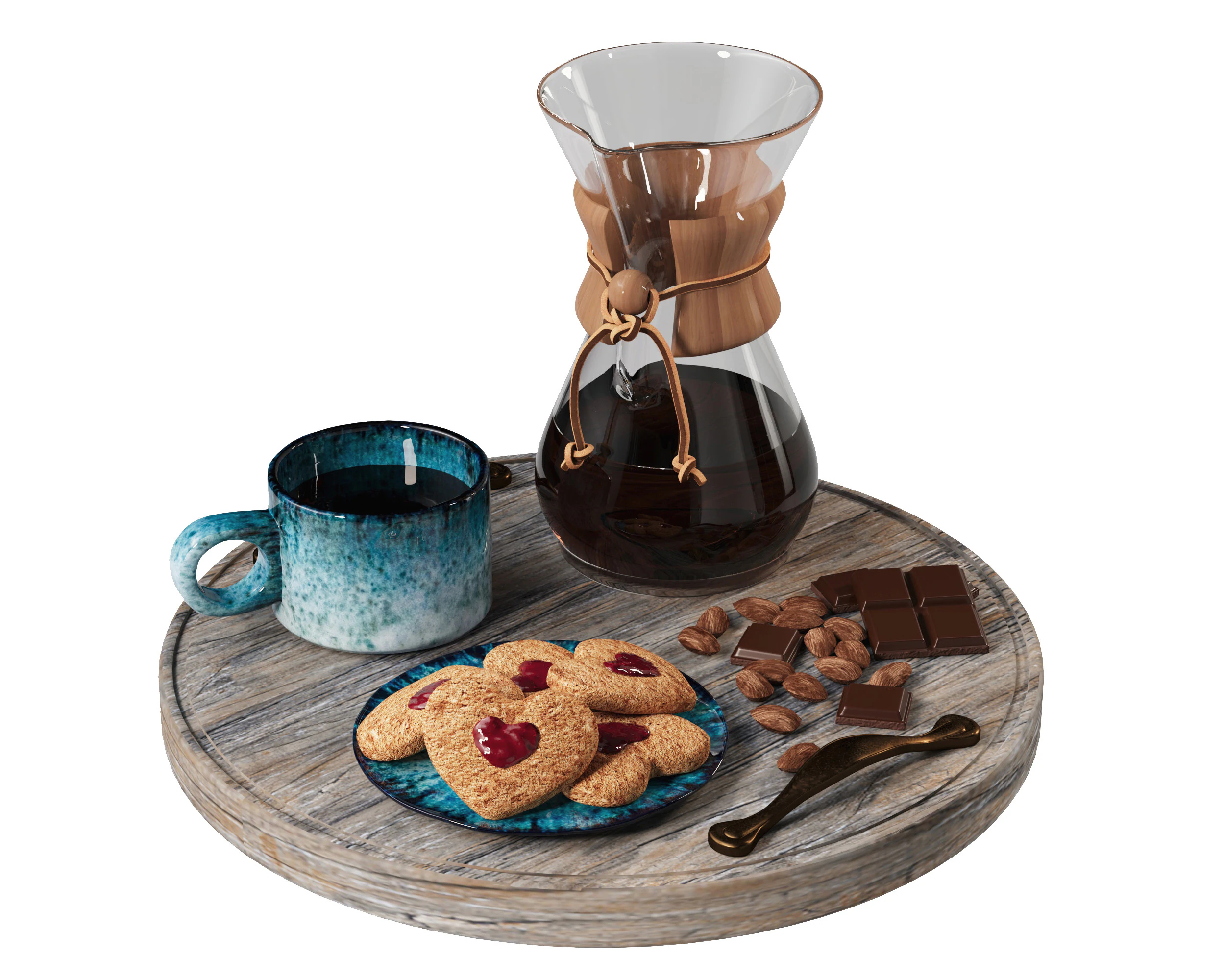 Chemex on a tray 3D Model .c4d .max .obj .3ds .fbx .stl .blend