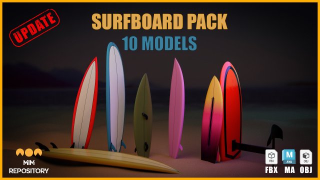 10 Surfboard s UPDATE 3Dモデル .c4d .max .obj .3ds .fbx .stl .blend 