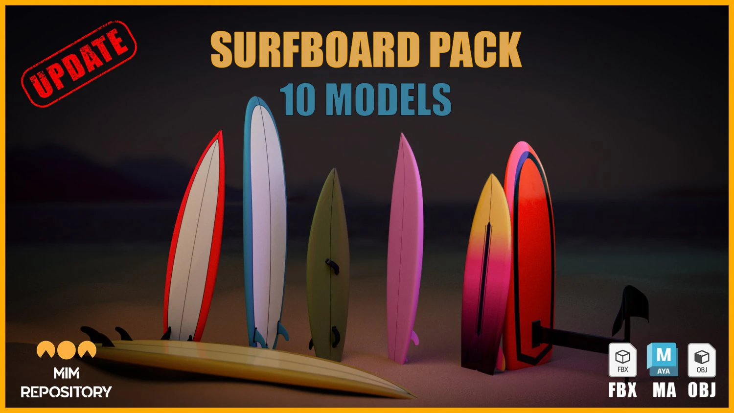 10 Surfboard s UPDATE 3D Model .c4d .max .obj .3ds .fbx .stl .blend