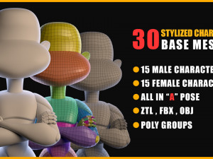 30 Stylized Character Base MeshesVOL 1 3D Model