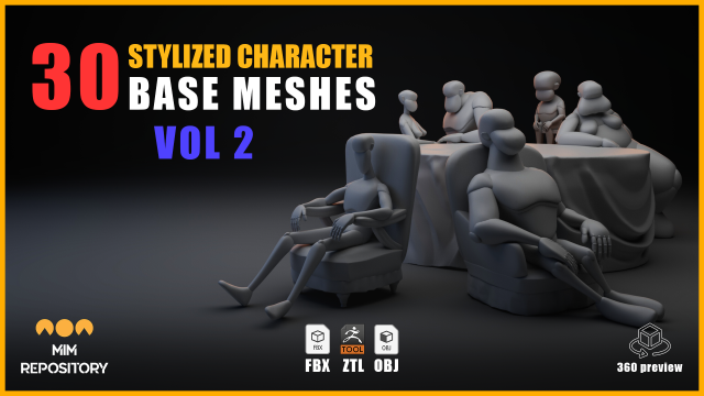 30 Stylized Character Base Meshes VOL 2 3D Модель .c4d .max .obj .3ds .fbx .stl .blend 