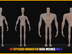 30 Stylized Character Base Meshes VOL 2 3D Модель
