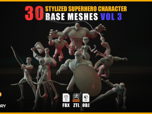 30 Stylized Superhero Character Base Meshes - VOL 3 3D 模型