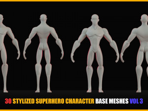 30 Stylized Superhero Character Base Meshes - VOL 3 3Dモデル