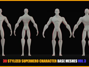 30 Stylized Superhero Character Base Meshes - VOL 3 3D Model