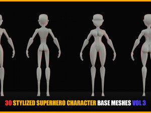 30 Stylized Superhero Character Base Meshes - VOL 3 3Dモデル