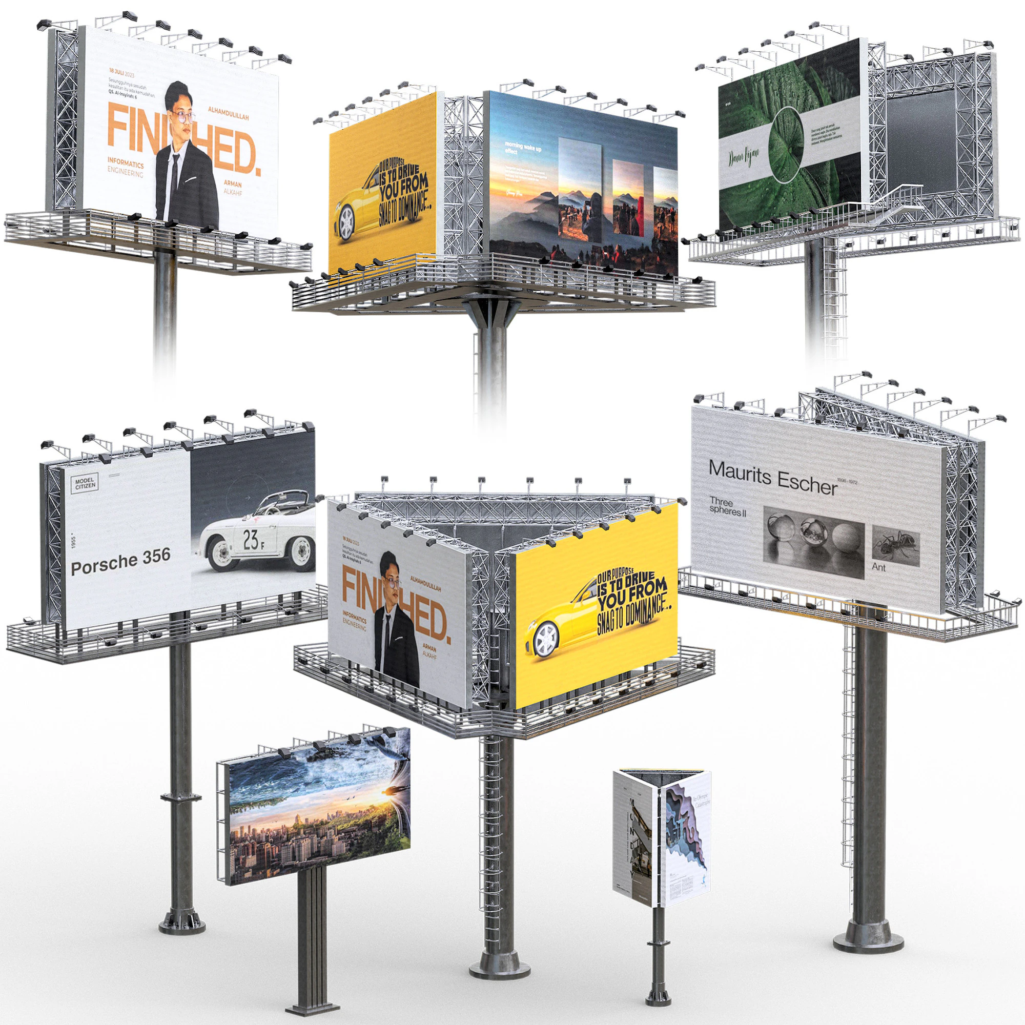 Street And Road Billboard set 3D Model .c4d .max .obj .3ds .fbx .stl .blend