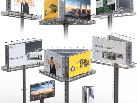 Набор уличных и дорожных рекламных щитов 3D Модель