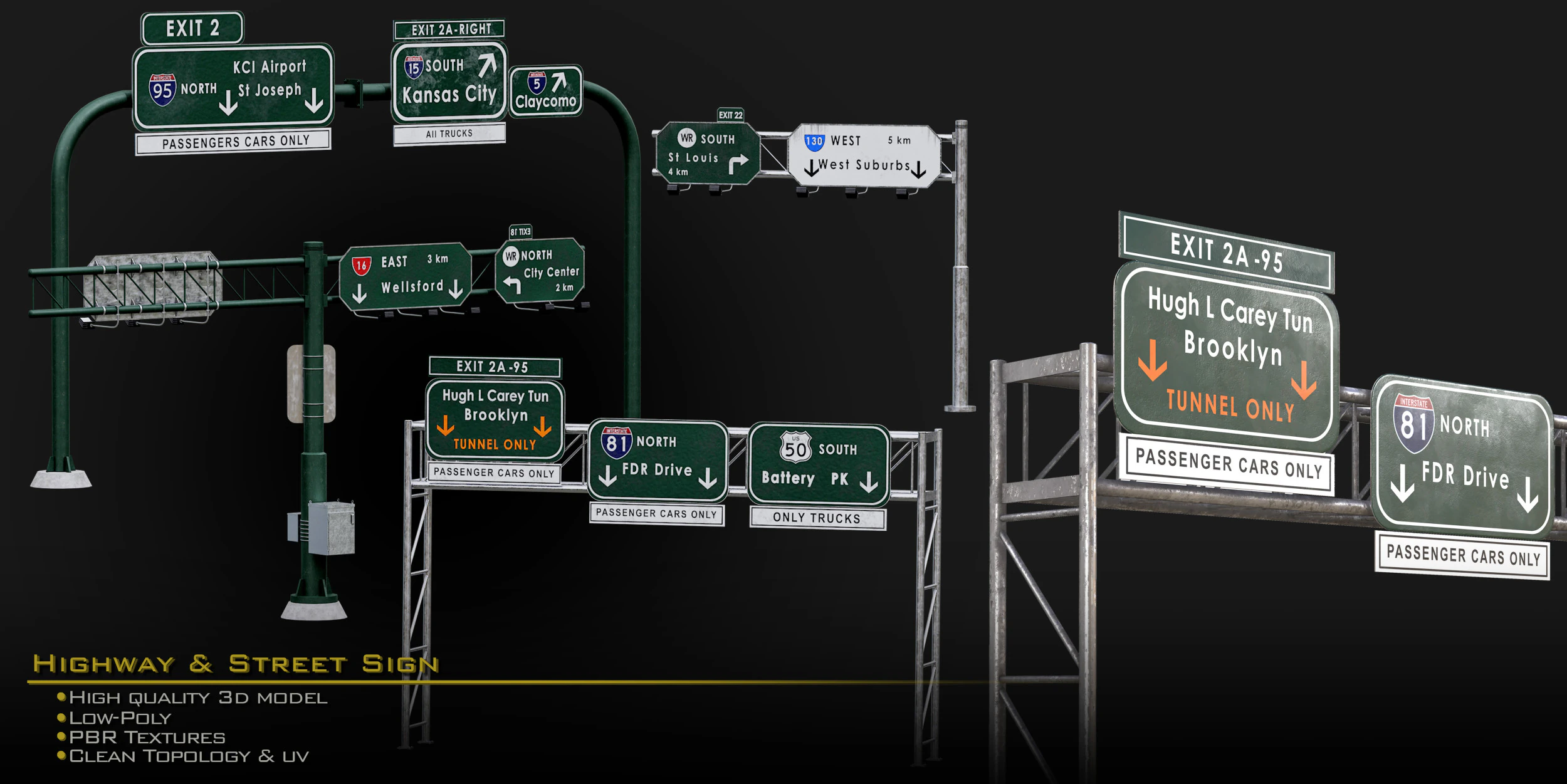 Highway Street Sign 3D Model .c4d .max .obj .3ds .fbx .stl .blend